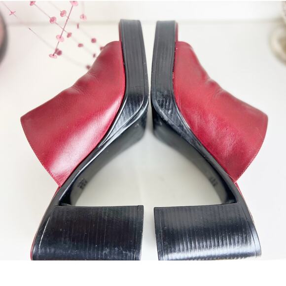 Vintage Lord & Taylor Rebel Red Leather Chunky Platform Block Heel Mule Size 8.5 - Picture 8 of 13